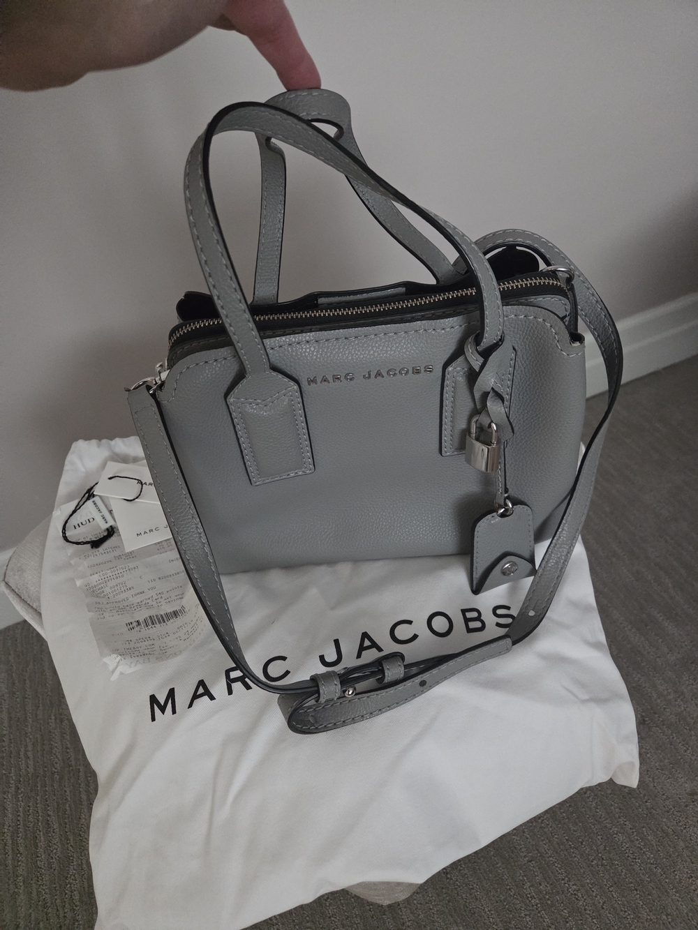 Marc Jacobs Grey Pebbled Leather Satchel with Crossbody Strap
